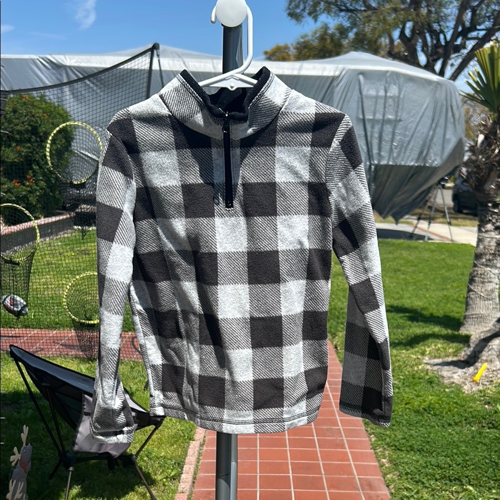 Black and Gray Plaid Quarter-Zip Pullover